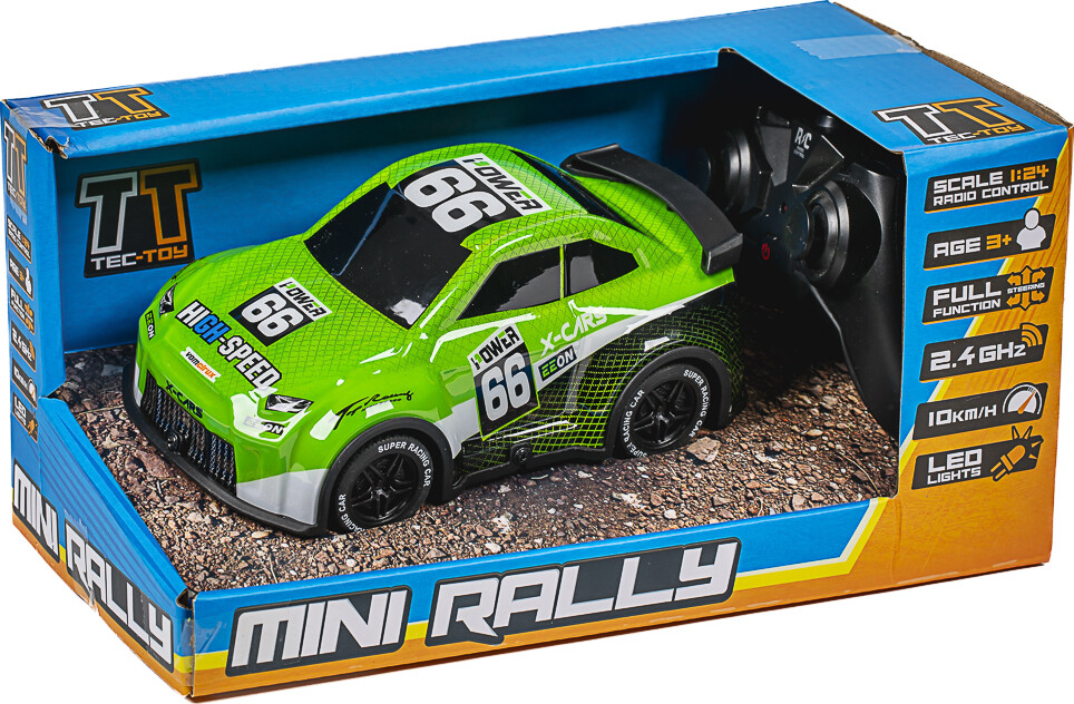 Tec-toy - Mini Rally R/c Bil Med Lys - 1:24 - 2,4 Ghz - Grøn