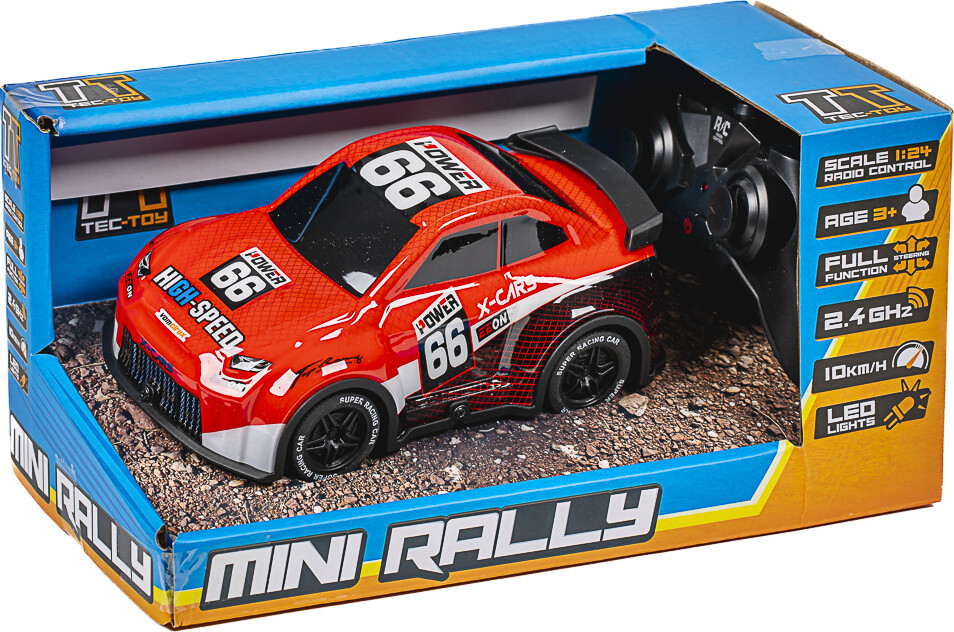 Tec-toy - Mini Rally R/c Bil Med Lys - 1:24 - 2,4 Ghz - Rød