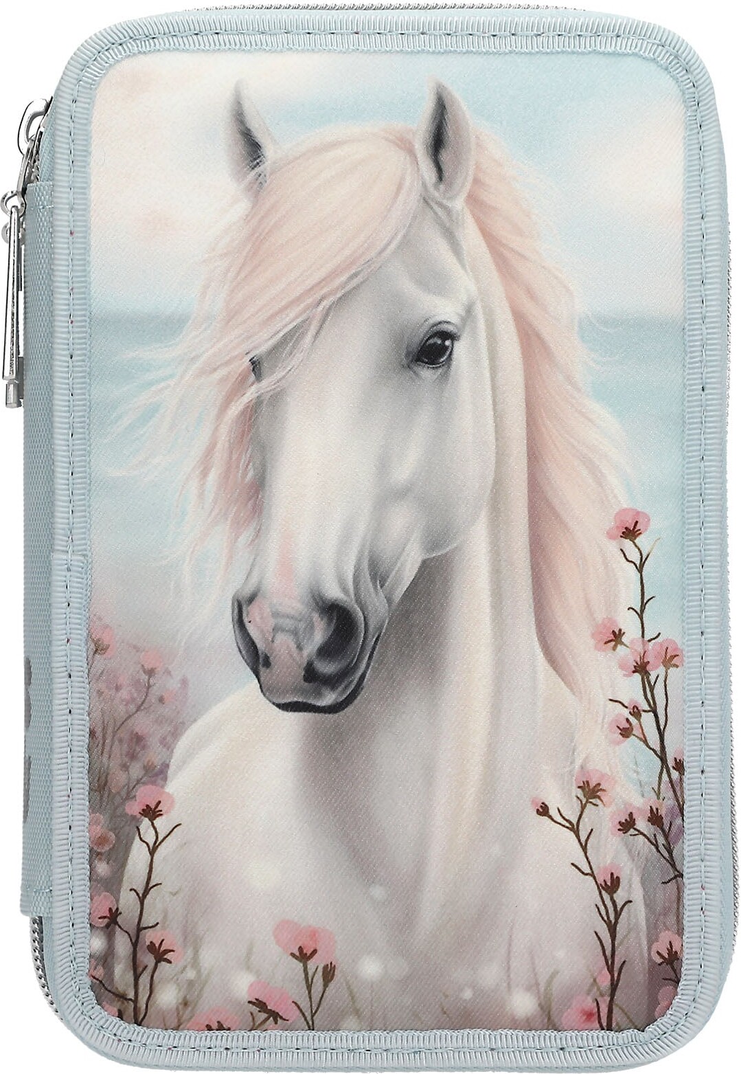 Miss Melody - Dobbelt Heste Penalhus Med Indhold - Bleg Lyseblå