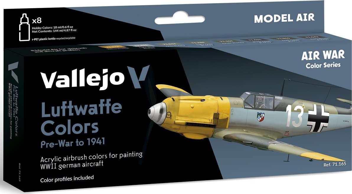 Vallejo - Model Air Maling Sæt - Luftwaffe Pre-war To 1941 - 8x17 Ml
