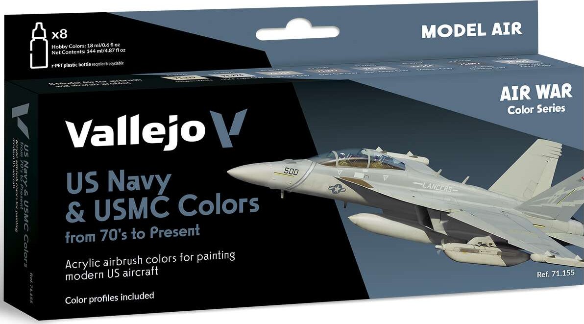 Vallejo - Model Air Maling Sæt - Us Navy & Usmc 70's-now - 8x17 Ml