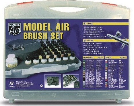 Vallejo - Model Airbrush Set - Camouflage Farver + Airbrush 29x17 Ml