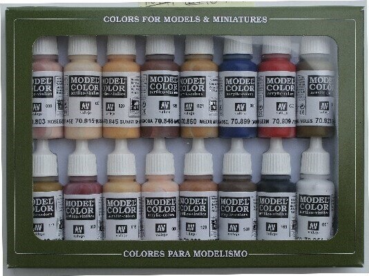 Vallejo 70.125, Sort, Blå, Brun, Rød, Rose, Hvid, Akrylmaling, Væske, 3D effekt, 17 ml, 16 stk |
