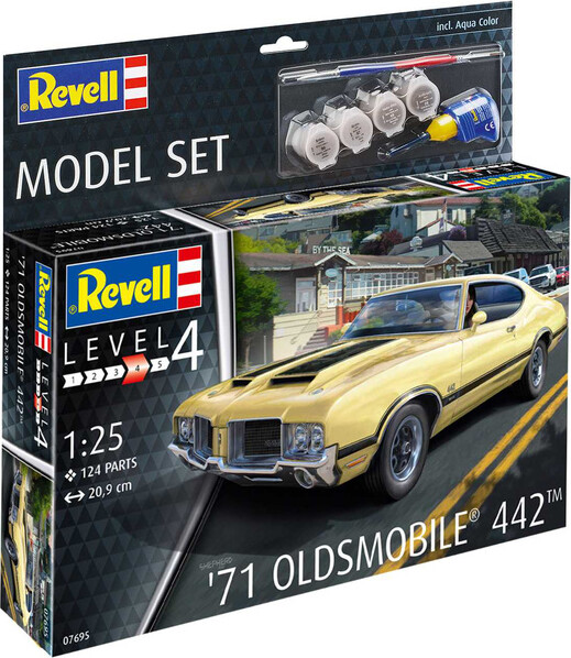 Se Revell - '71 Oldsmobile Bil Byggesæt Inkl. Maling - 1:25 - Level 4 - 67695 hos Gucca.dk