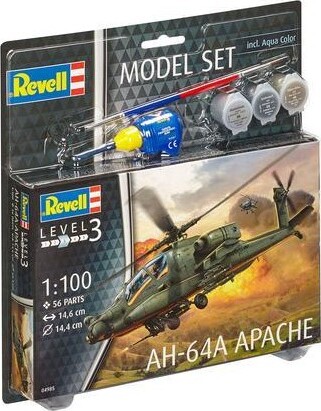 Revell - Ah-64a Apache Helikopter Byggesæt Inkl. Maling - 1:100 - Level 3 - 64985