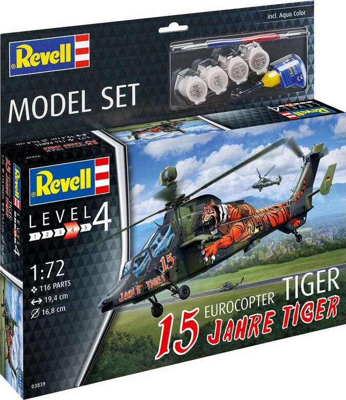 Revell - Eurocopter Tiger Helikopter Byggesæt Inkl. Maling - 1:72 - 15 Yahre - 63839