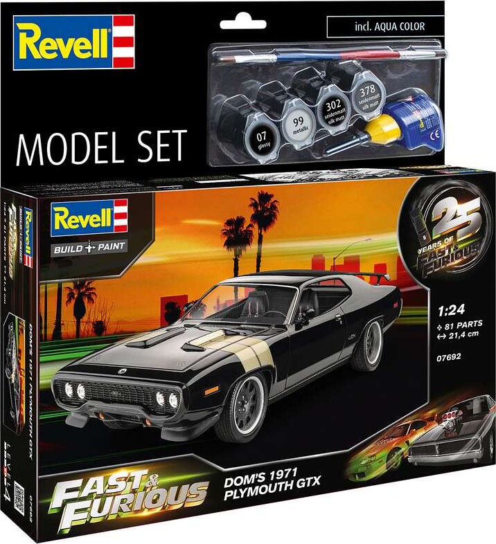 Revell - Fast & Furious - Dominics Plymouth Gtx Bil Byggesæt Inkl. Maling - 1:24 - Level 4 - 07693