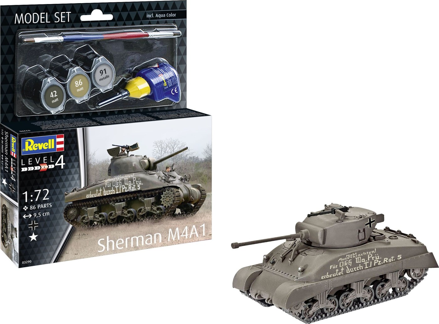 Revell - Sherman M4a1 Tank Byggesæt - 1:72 - Level 4 - 03290