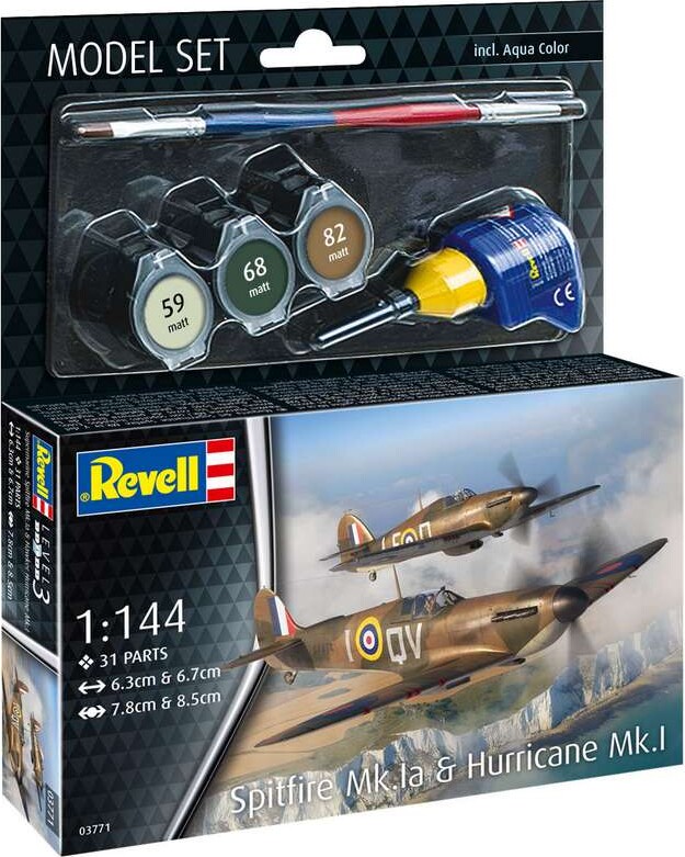 Revell - Spitfire Mk.ia Og Hurricane Mk.i - 1:144 - Level 3 - 63771