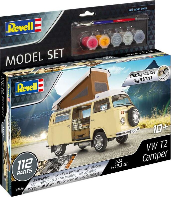 Revell - Vw T2 Camper Bil Byggesæt Inkl. Maling - 1:24 - Easy Click - 07676