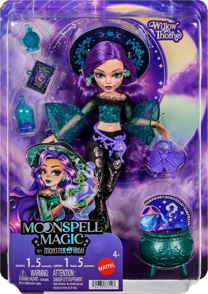 Monster High Moonspell dukke Magic Willow dukke med masgisk tilbehør - 30 cm
