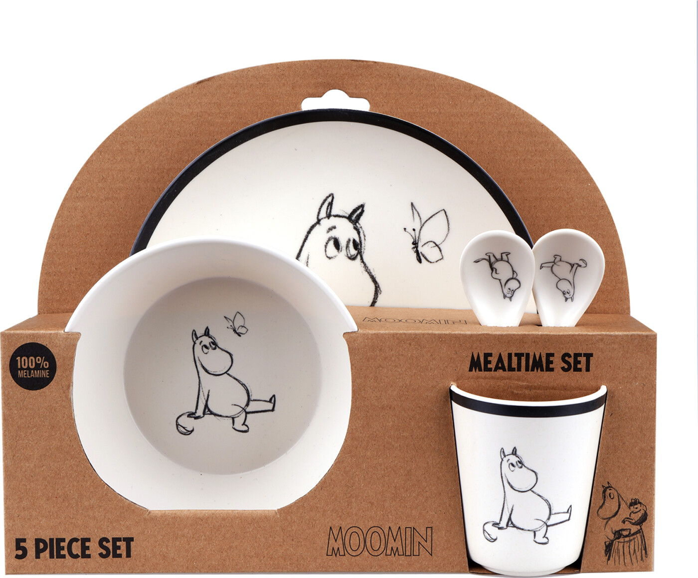Barbo Toys Mumin 100% Melamin 5 stk. pakke (tallerken, skål, bæger, 2 skeer)