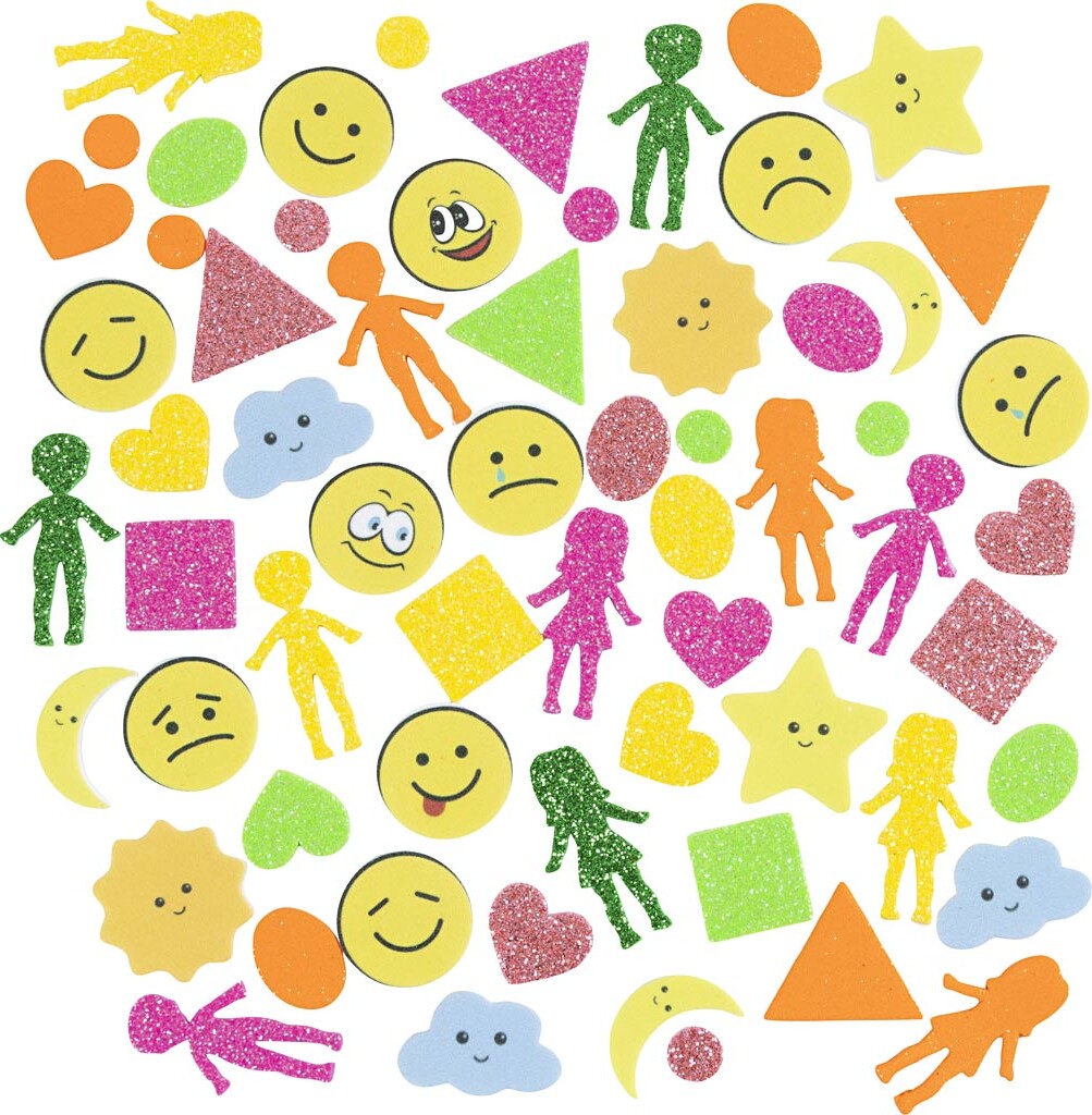 Mosgummi Klistermærker - Geometri - Mennesker - Vejret - Smileys - Selvklæbende - Str. 10-40 Mm - Colorful - 175 Stk.