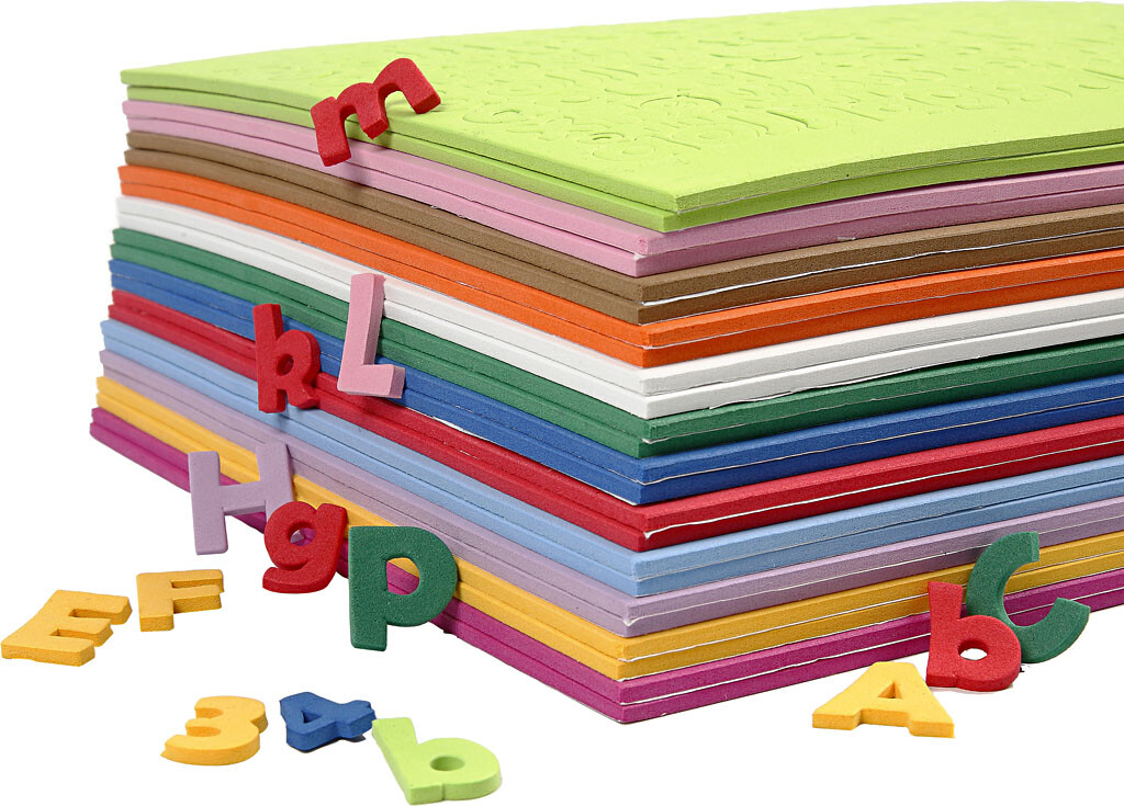 Mosgummibogstaver Og -tal - H 20 Mm - Tykkelse 3 Mm - Assorterede Farver - 24 Assorterede Ark billede
