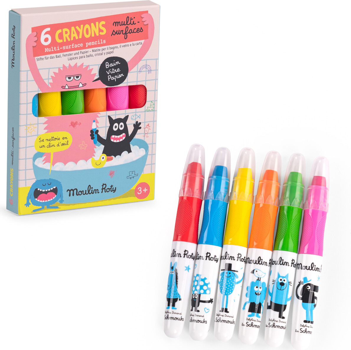 Moulin Roty - Multi Farvekridt Til Små Børn - Les Schmouks - 6 Stk.