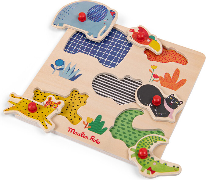 Moulin Roty - Knoppuslespil 5 Brikker - Jungledyr - Les Toupitis