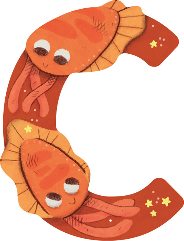 Dyrebogstaver I Træ Til Børneværelset - C - Orange - Moulin Roty