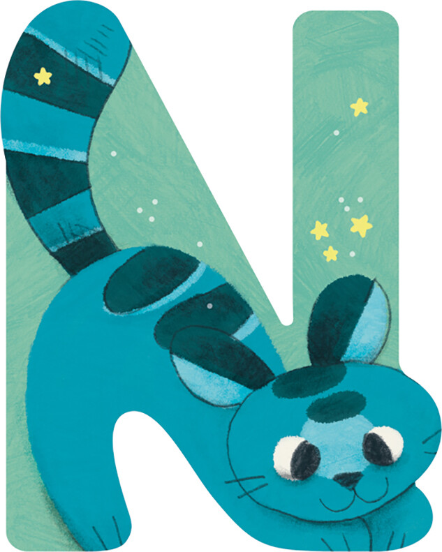 Dyrebogstaver I Træ Til Børneværelset - N - Blå - Moulin Roty