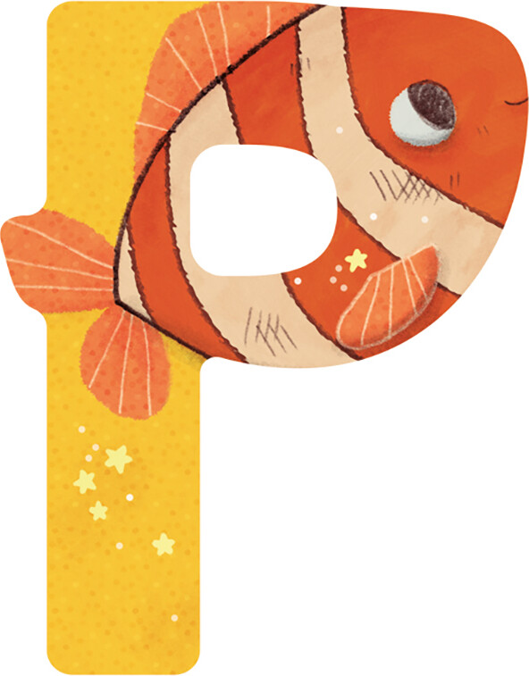 Dyrebogstaver I Træ Til Børneværelset - P - Gul - Moulin Roty