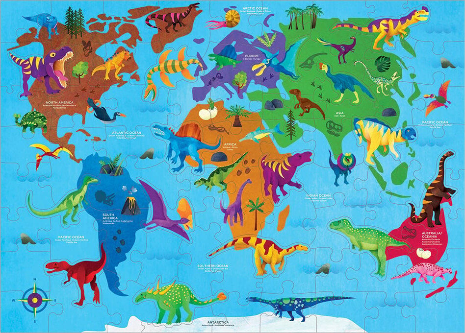 Mudpuppy – Puslespil – Verdenskort Med Dinosaurer – 80 Brikker