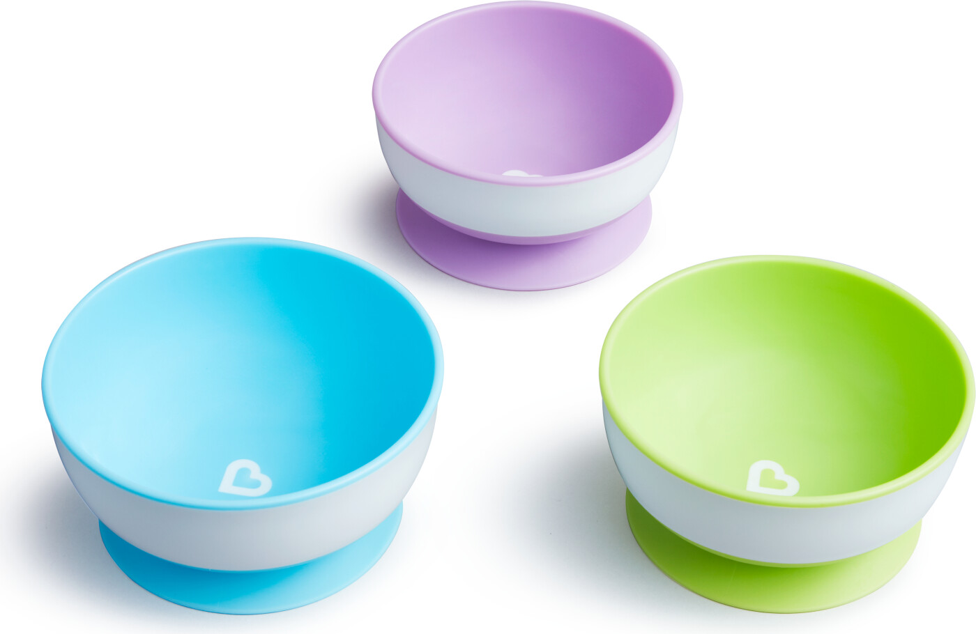 Munchkin - 3-pak Skåle Med Sugekop - Purple, Green, Blue