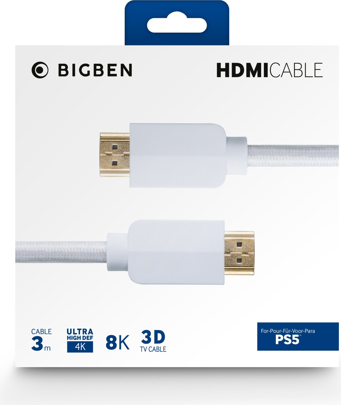 Nacon Hdmi Cable 2.1 Braided, 8k - 3m, White