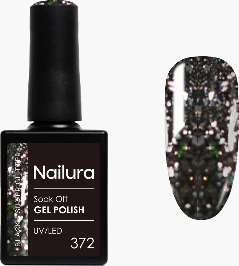 Nailura - Gel Polish 372 - Black Silver Glitter - 10 Ml