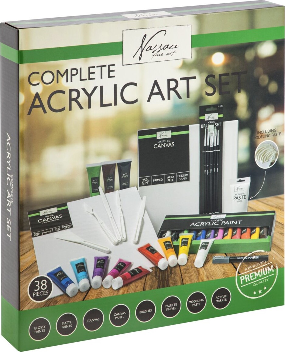 Nassau Fine Art - Complete Acrylic Art Set - Akryl Maling - 38 Dele