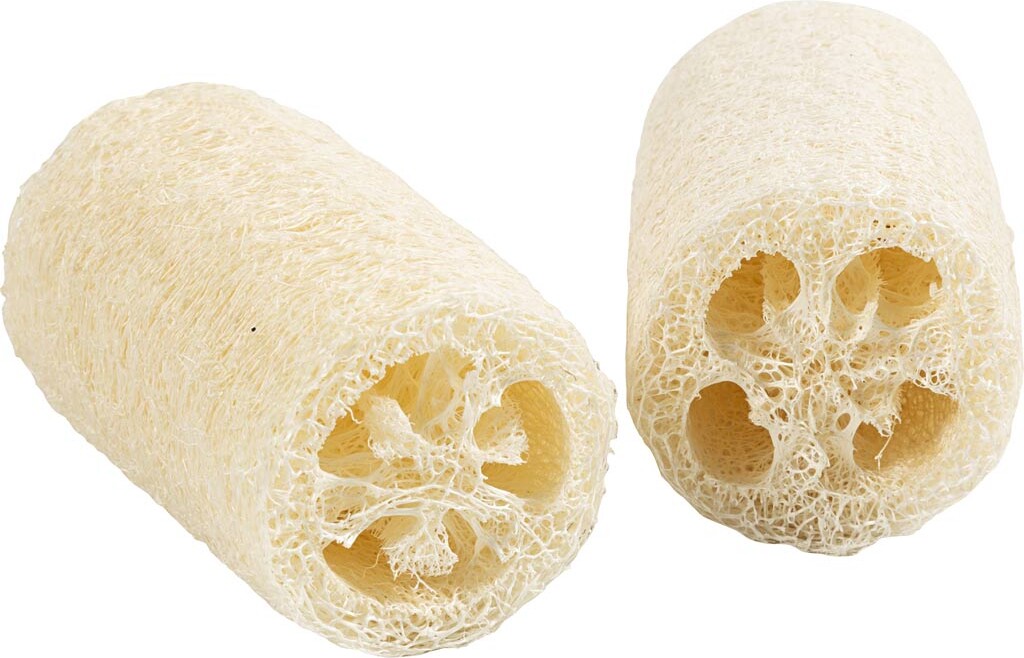 Naturlig Loofah Svamp - L 10 Cm - ø 5,5-8 Cm - Lys Natur - 2 Stk.