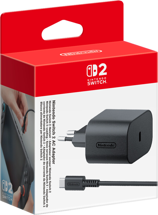 Nintendo Switch 2 AC-adapter med USB-C, 1,5 m kabel og EU-stik - sort