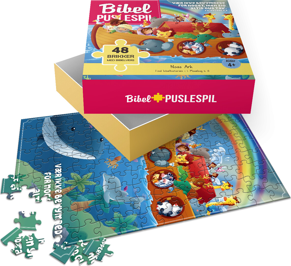 Bibel Puslespil Med Bibelvers - Noas Ark - 48 Brikker
