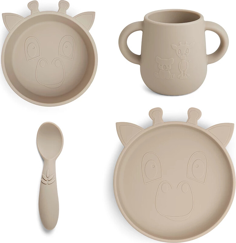 Nuuroo - Spisesæt I Silikone - 4 Dele - Giraf - Beige