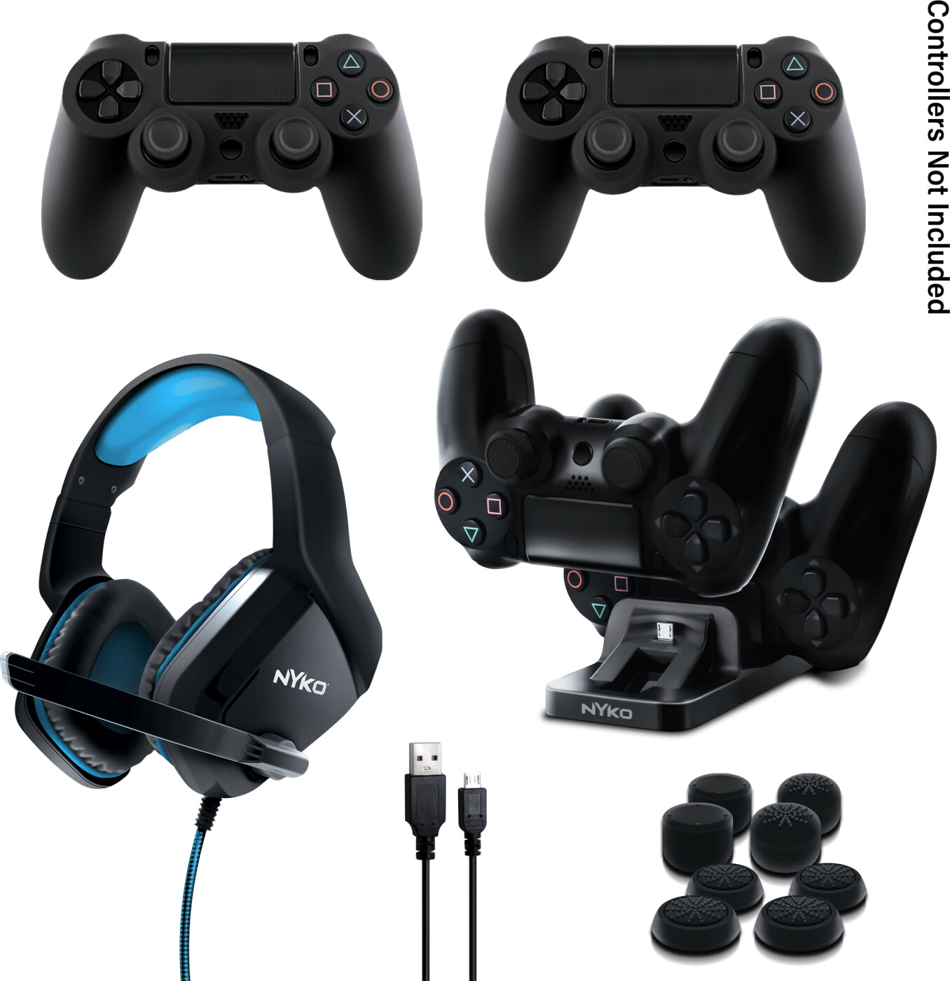 Nyko Master Pak til PS4 - Headset, Dual Charging Dock, Controller Grip, Silicon Caps