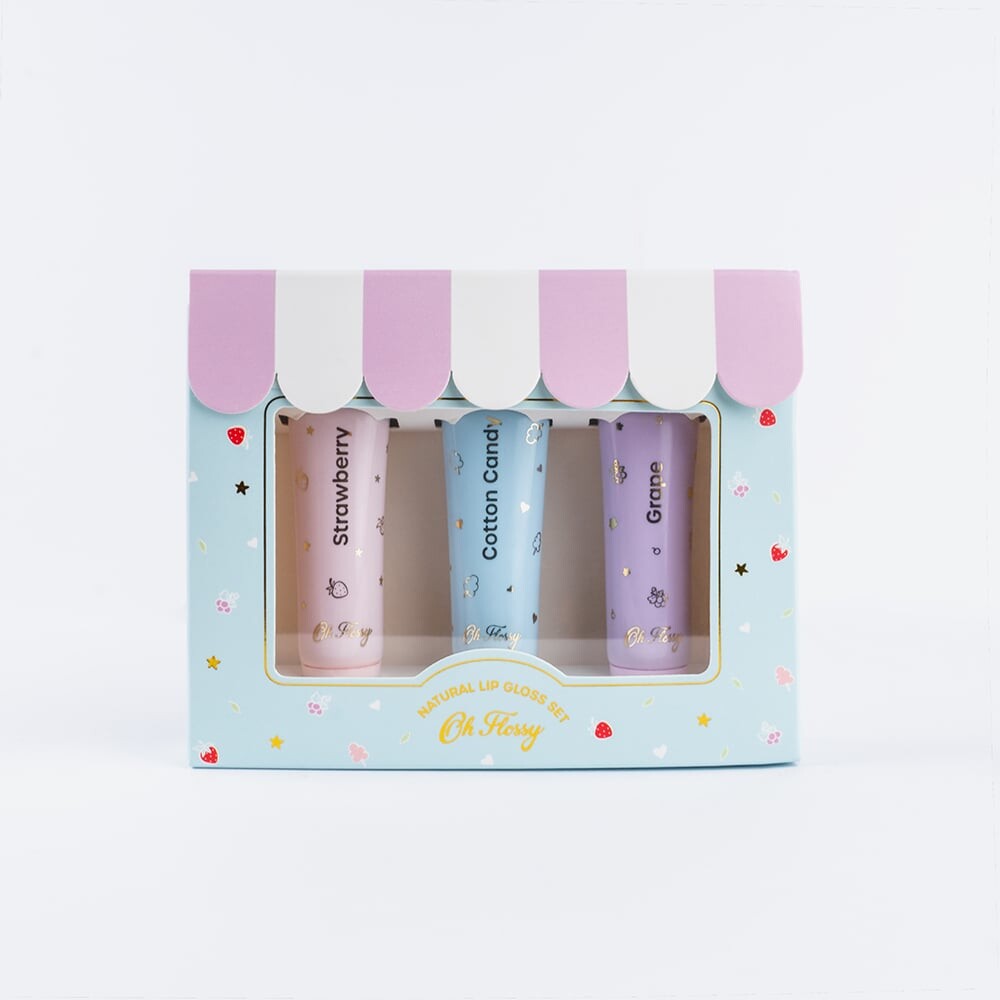 Oh Flossy Lip Gloss - 3-pak - Jordbær/Candyfloss/Grape