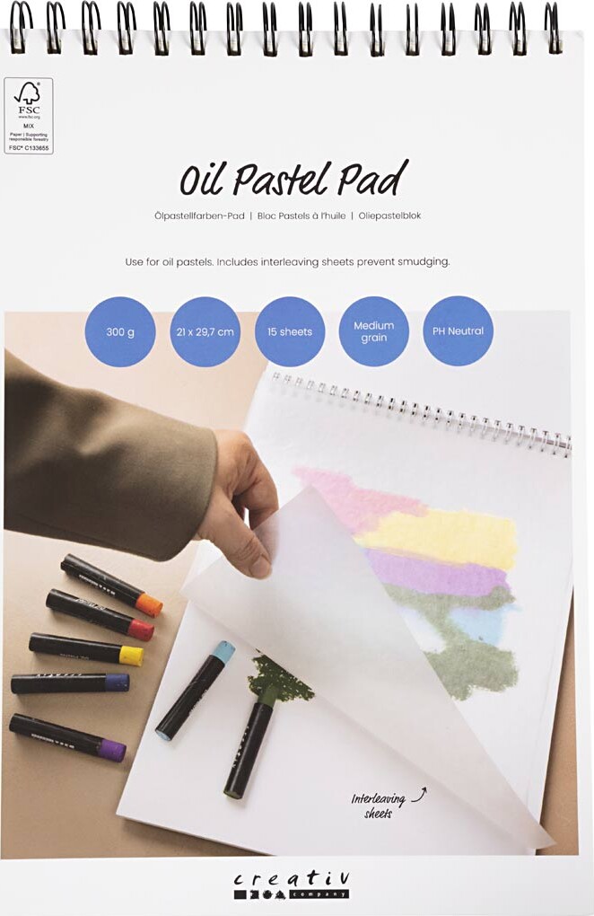 Oliepastelblok - A4 - Ark 210x297 Mm - 300 G - Hvid - 15 Ark/ 1 Stk.