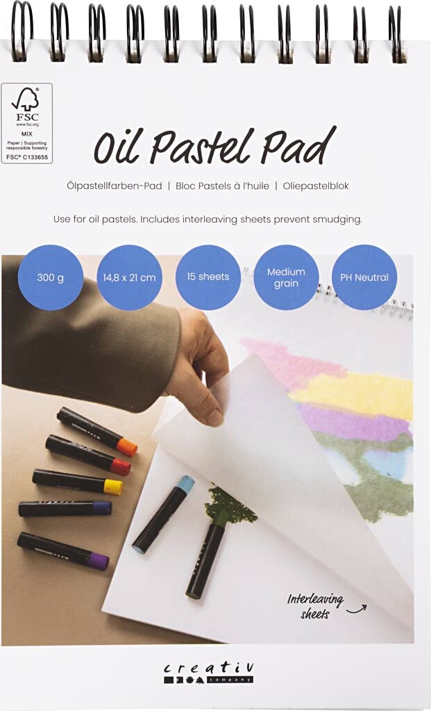 Oliepastelblok - A5 - Ark 148x210 Mm - 300 G - Hvid - 15 Ark/ 1 Stk.