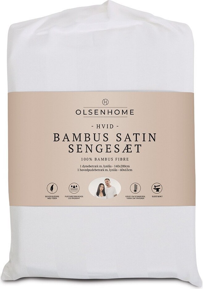 Olsen Home - Bambus Satin Sengetøj - 140x200 Cm - Hvid