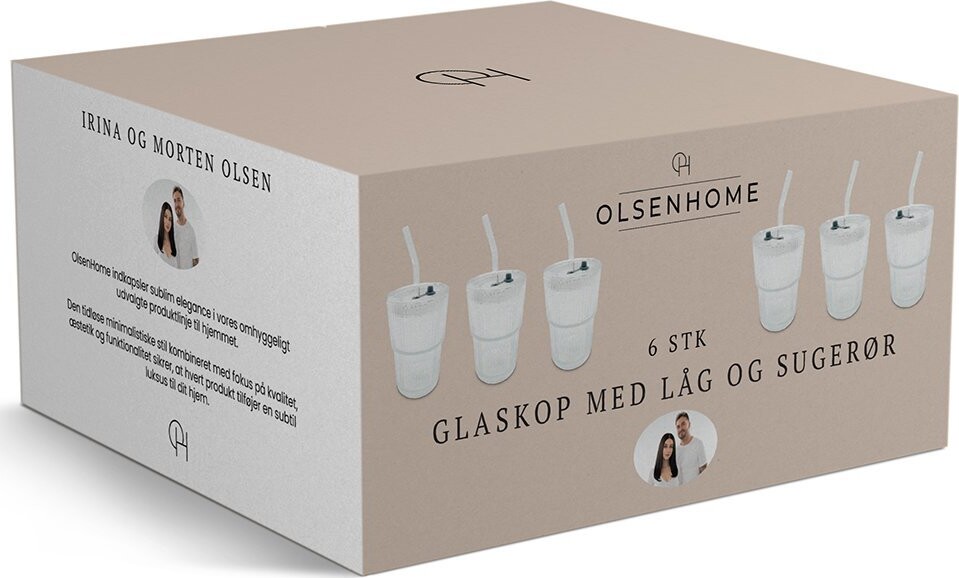 Olsen Home - Glass Cup With Lid & Straws - 6 Pack