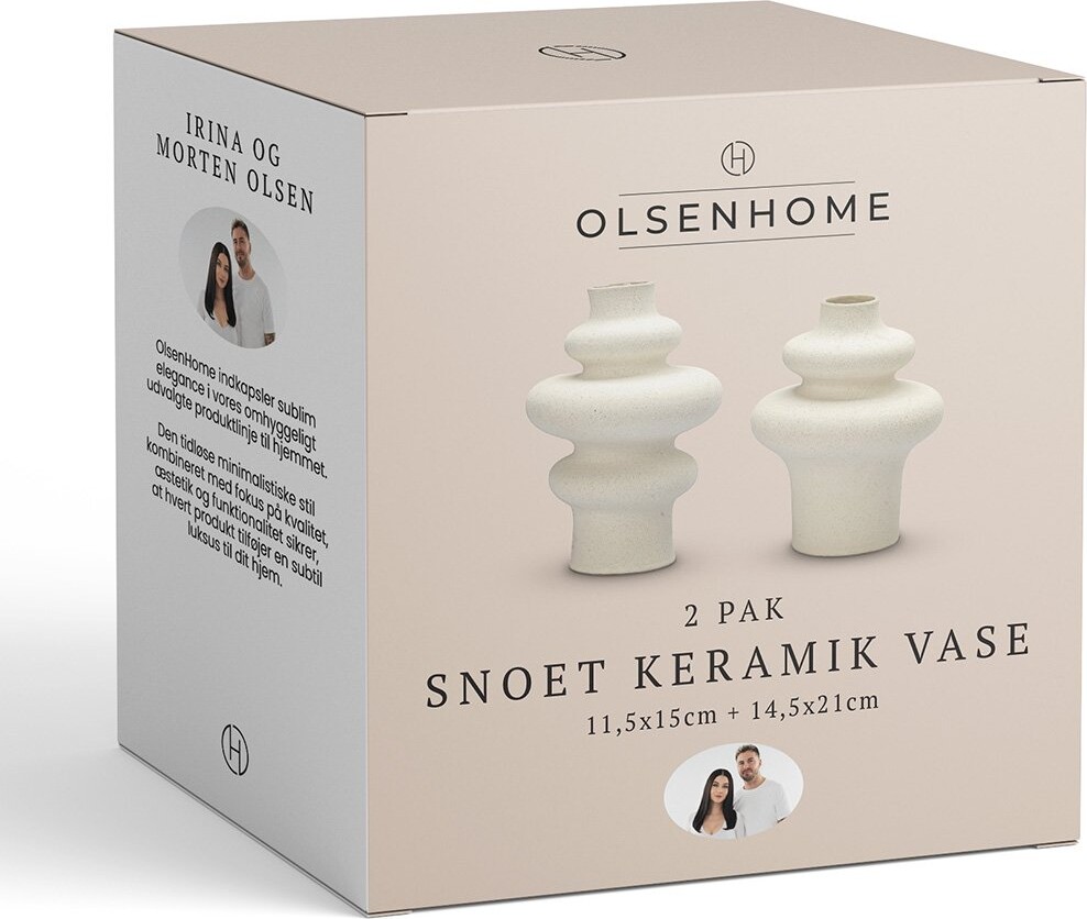 Olsen Home - Snoet Keramik Vase - Hvid - 14.5x21 Cm Og 11.5x15 Cm - 2 Pak