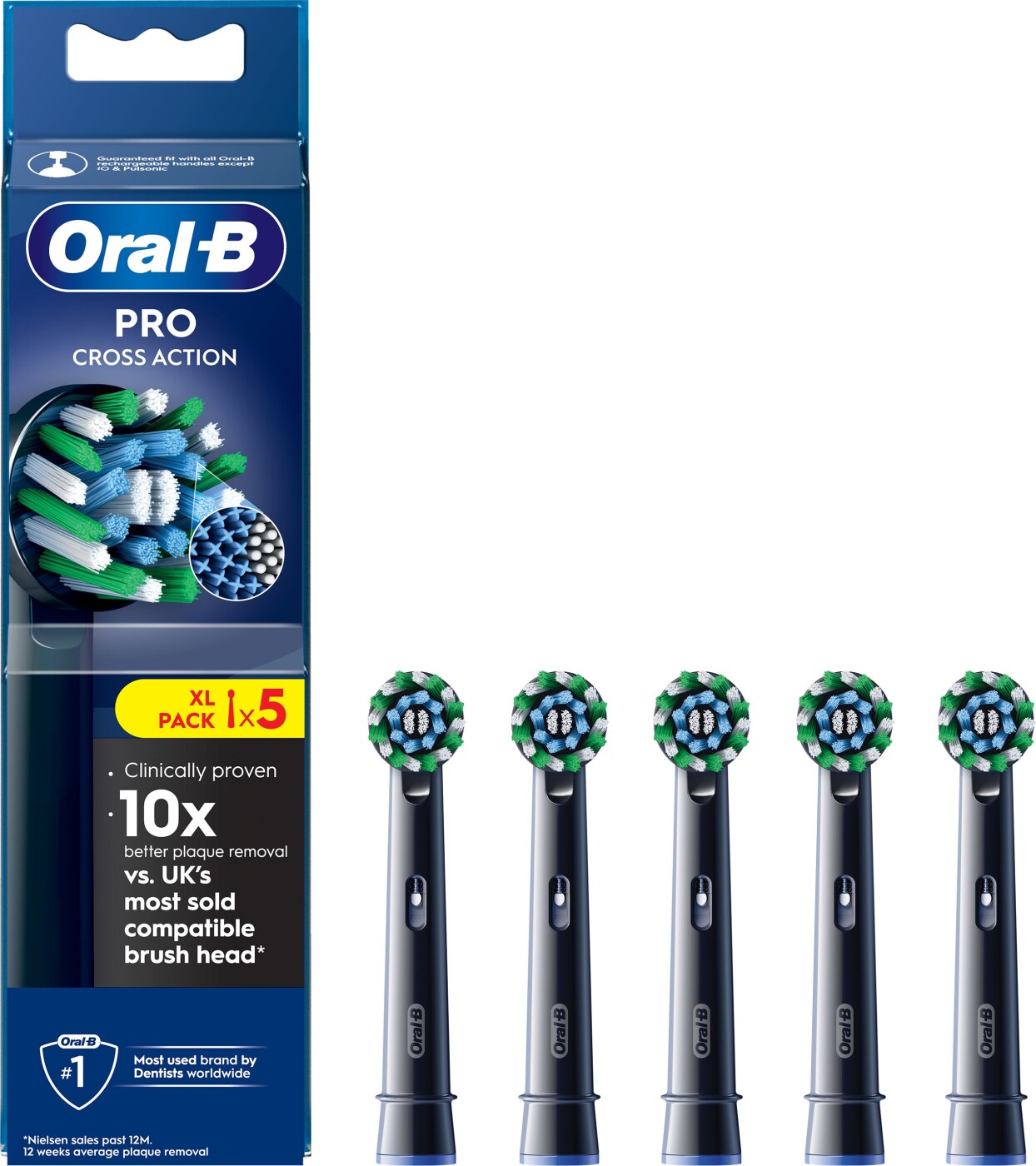 Oral B - Pro Cross Action Toothbrush Heads - Black - 5 Stk