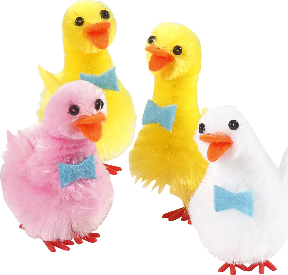 Påskeænder - H 50 Mm - Lyserød - Hvid - Gul - 4 Stk. billede