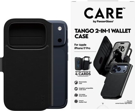 PanzerGlass CARE by Feature Case Tango Two-in-One Wallet w. MagSafe iPhone 17 Pro Beskyttelsescover Sort