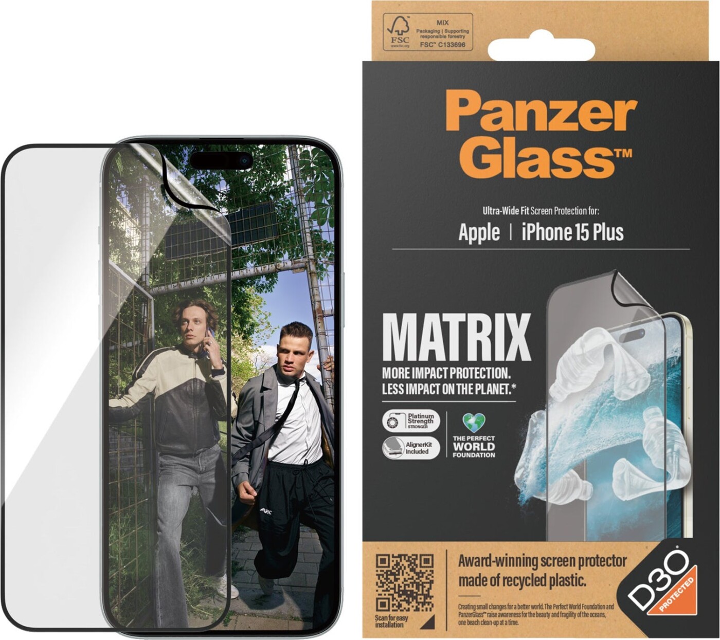 Panzerglass - Eco Matrix Screen Protector With D3o Iphone 15 Plus - Ultra-wide Fit W. Alignerkit