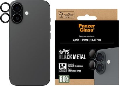 PanzerGlass Hoops Kameralinsebeskytter Sort til iPhone 17, iPhone 16 / 16 Plus