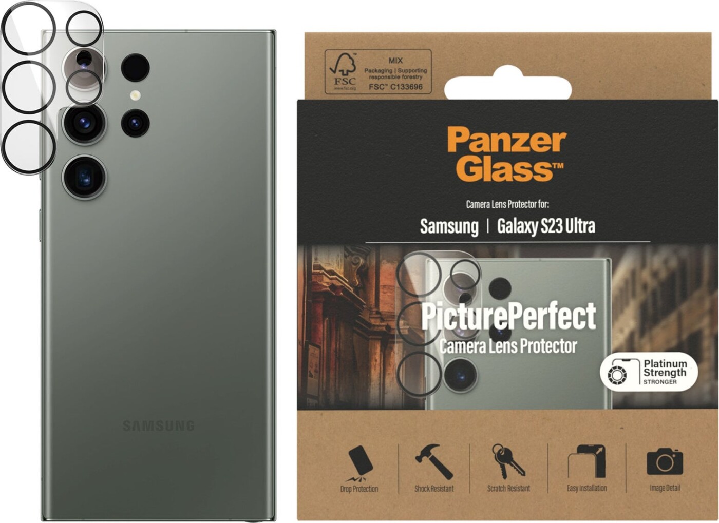 PanzerGlass™ | PicturePerfect - Objektiv beskyttelse for mobiltelefon - rammefarve sort | Samsung Galaxy S23 Ultra