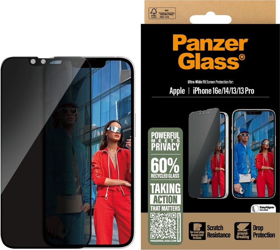 PanzerGlass Privacy Screen Protector iPhone 16e | 14 | 13 | 13 Pro | Ultra-Wide Fit w. Aligner