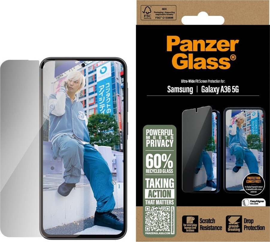 PanzerGlass Privacy - Skærmbeskytter for mobiltelefon - ultrabred pasform - glas - med fortrolighedsfilter - 2-vejs - for Samsung Galaxy A36