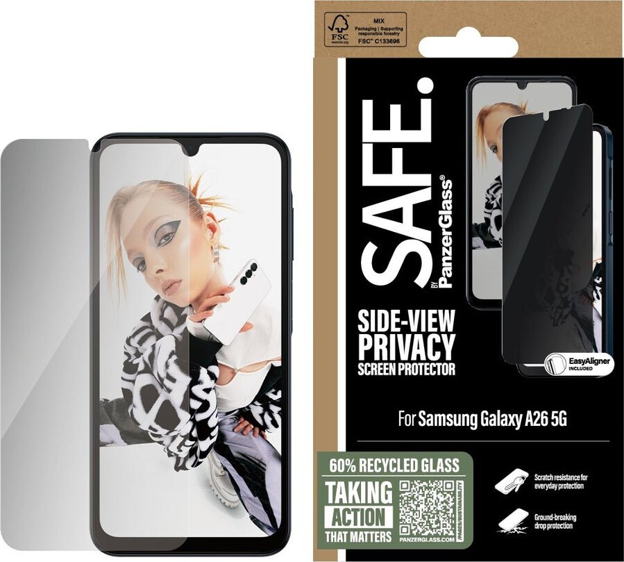 PanzerGlass SAFE. by Privacy Screen Protector Samsung Galaxy A26 5G | Ultra-Wide Fit w. EasyAligner Skærmbeskytter