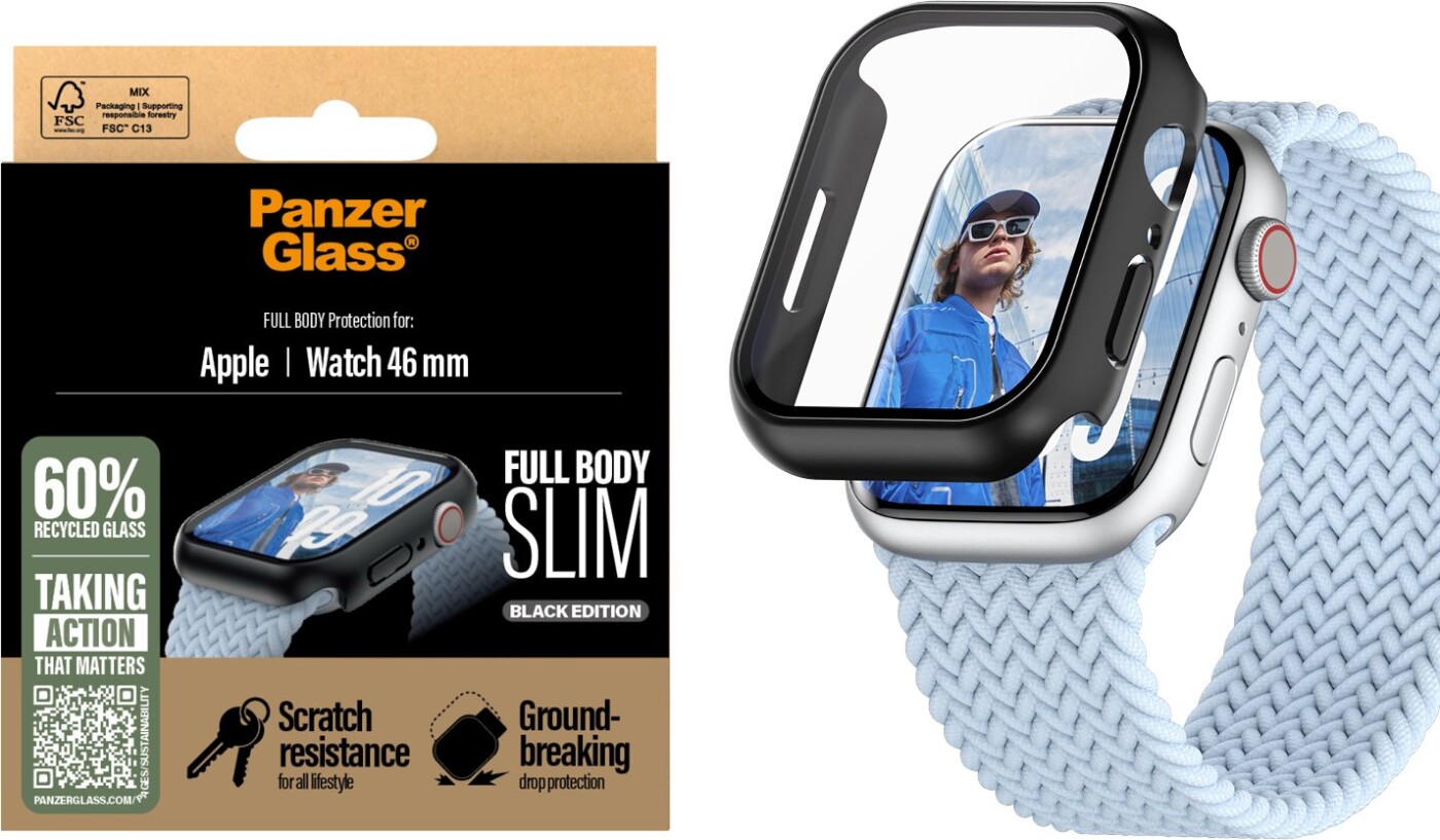 Panzerglass - Screen Protector - Apple Watch 10 - 45mm - Fullbody Slim - Sort