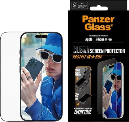 PanzerGlass Screen Protector w. Black Frame iPhone 17 Pro | Ultra-Wide Fit w. FASTFIT IN-A-BOX